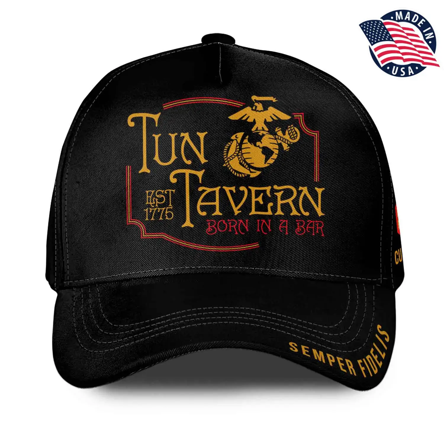 Tun Tavern Hat - Custom USMC Born In A Bar Black Cap #000161