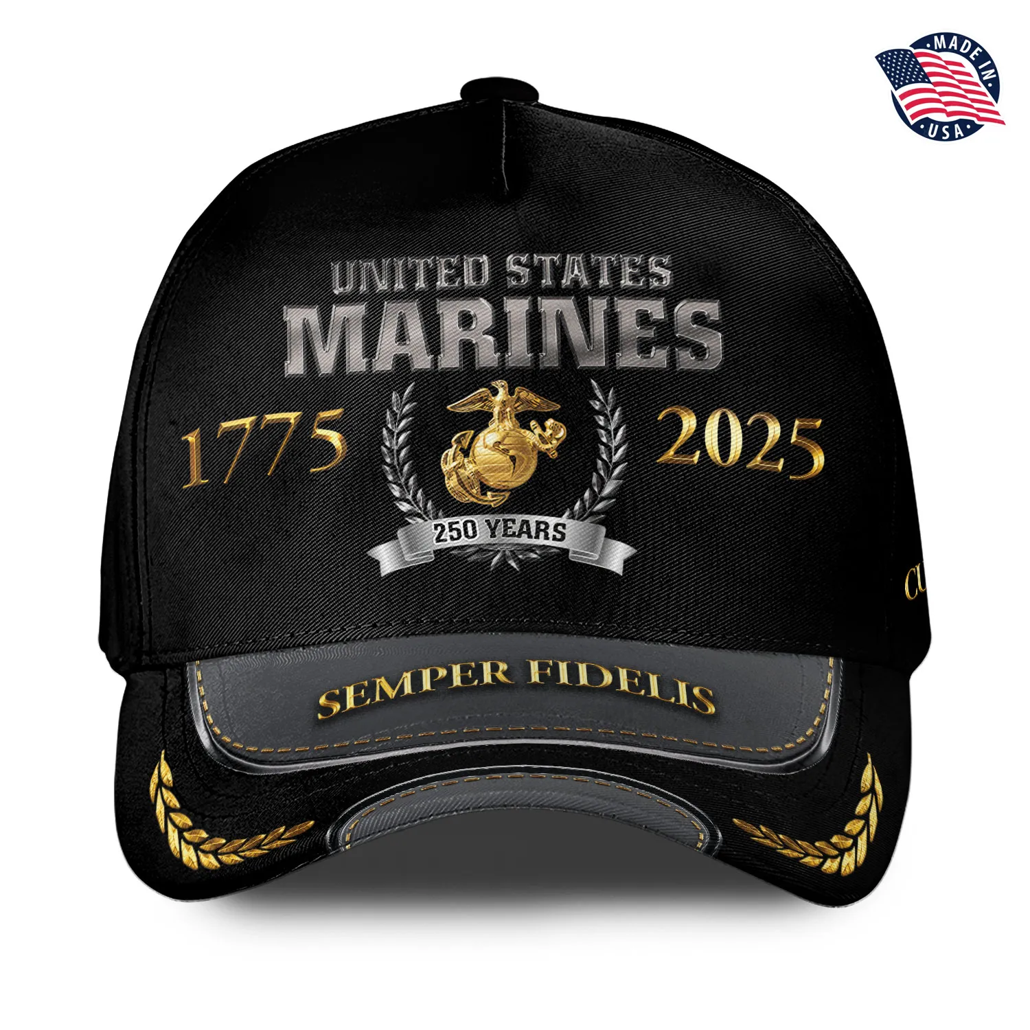 USMC 250th Anniversary Custom Hat - Personalize EGA & Semper Fidelis Visor Cap #000169