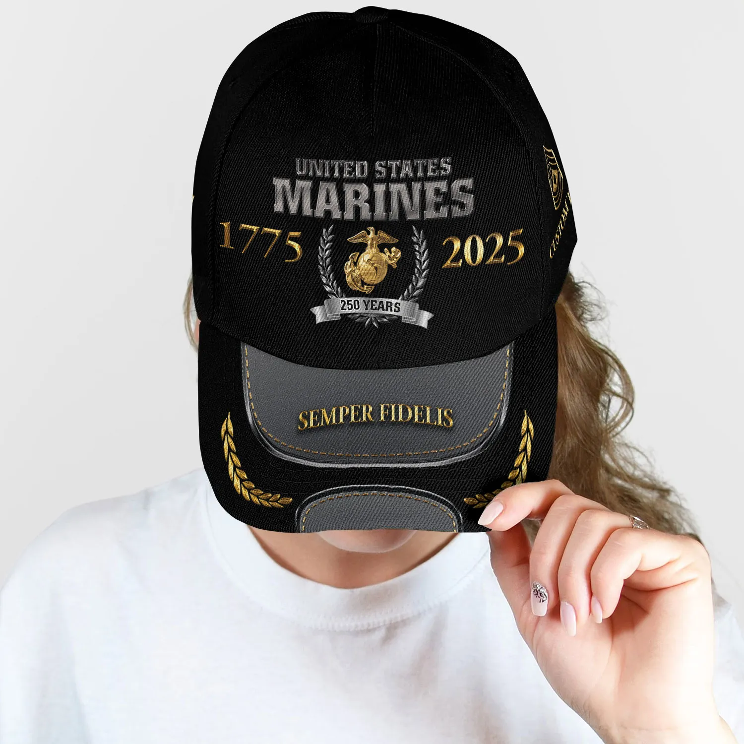 USMC 250th Anniversary Custom Hat - Personalize EGA & Semper Fidelis Visor Cap #000169