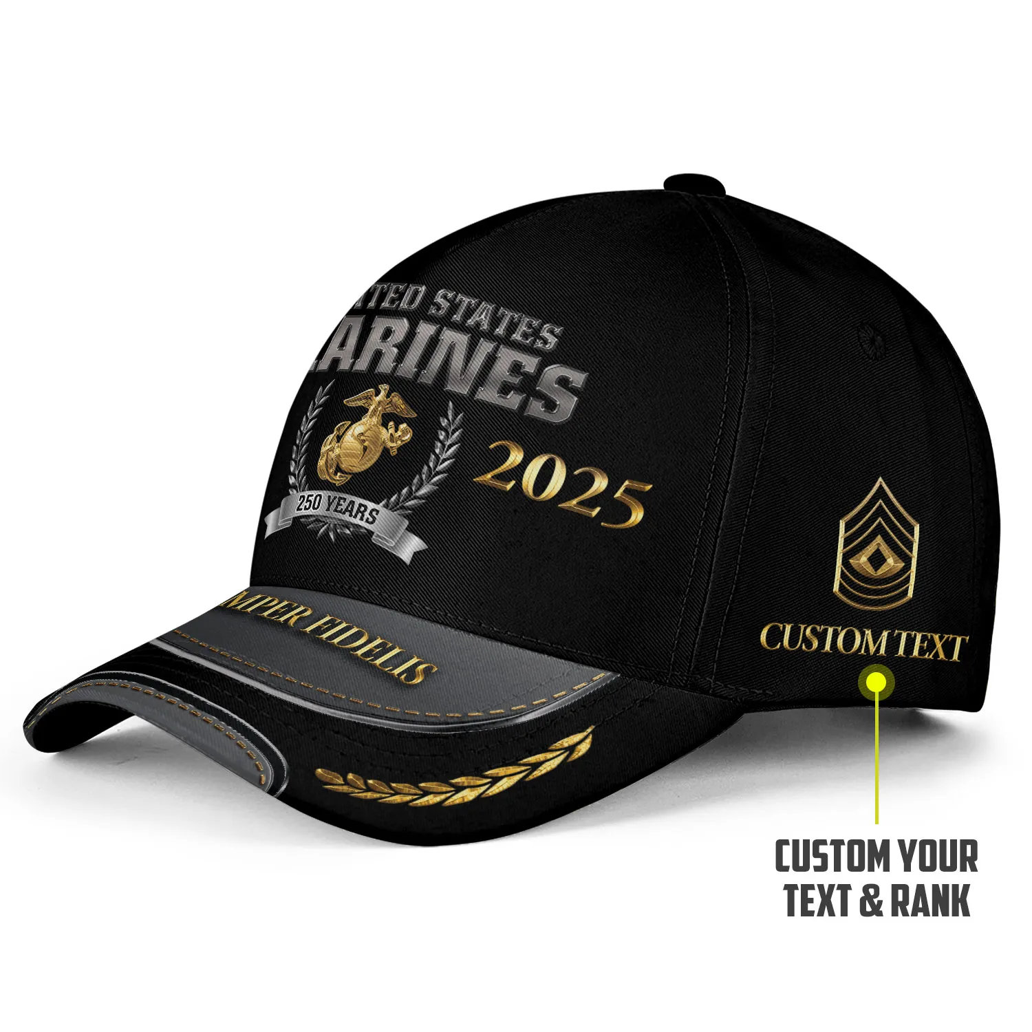 USMC 250th Anniversary Custom Hat - Personalize EGA & Semper Fidelis Visor Cap #000169