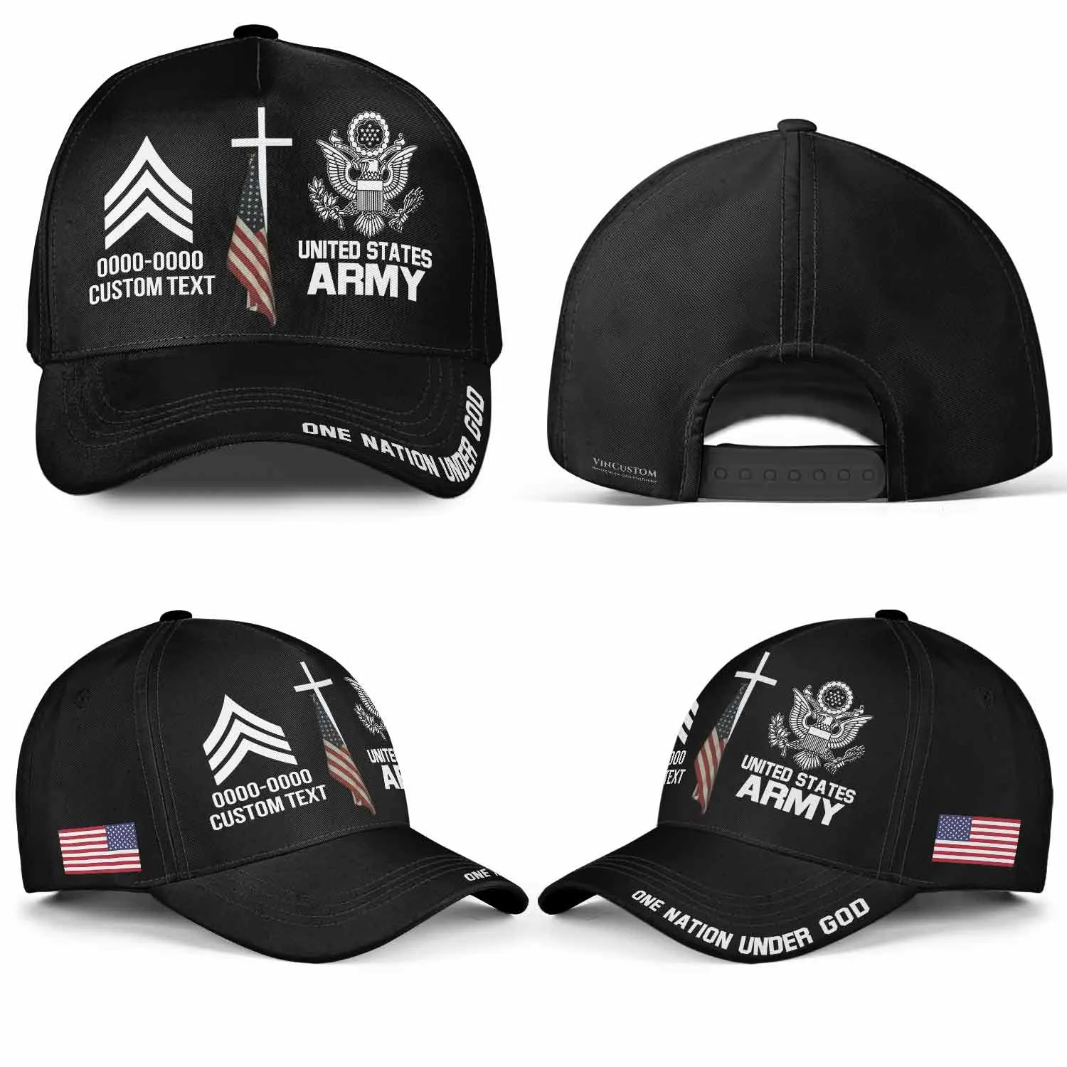Custom One Nation Under God Hat - Personalization Veteran Black Cap #000164