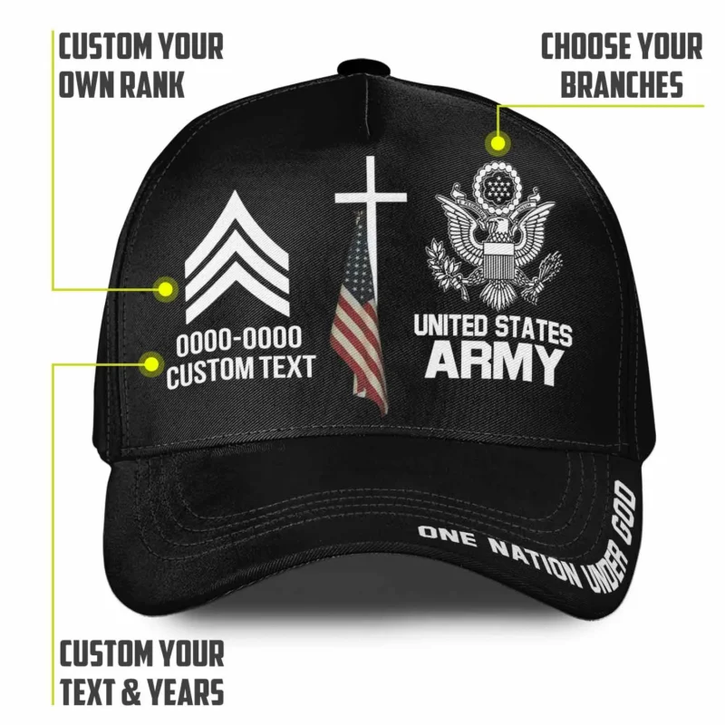 Custom One Nation Under God Hat - Personalization Veteran Black Cap #000164
