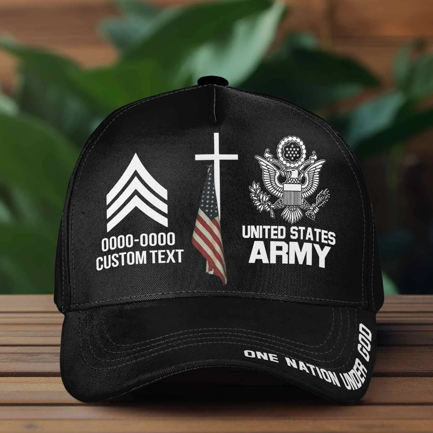 Custom One Nation Under God Hat - Personalization Veteran Black Cap #000164