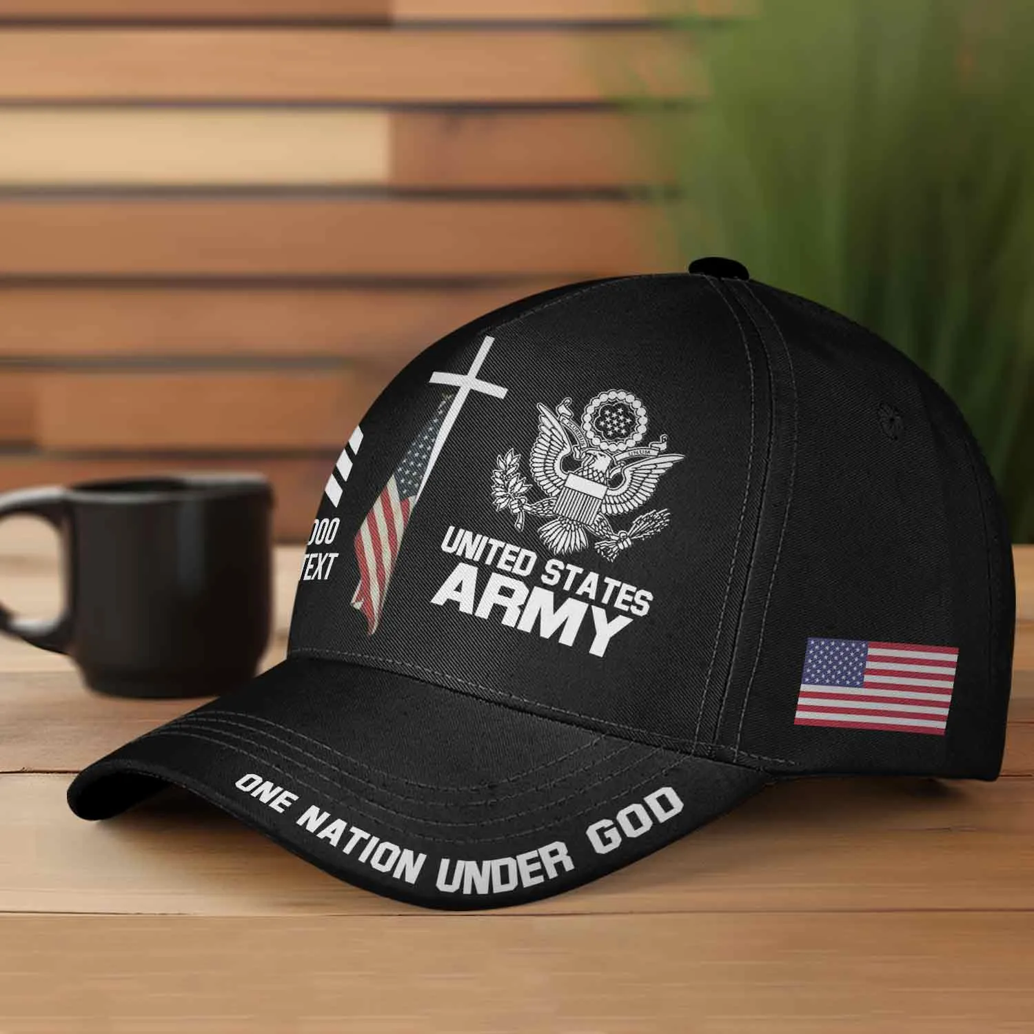 Custom One Nation Under God Hat - Personalization Veteran Black Cap #000164