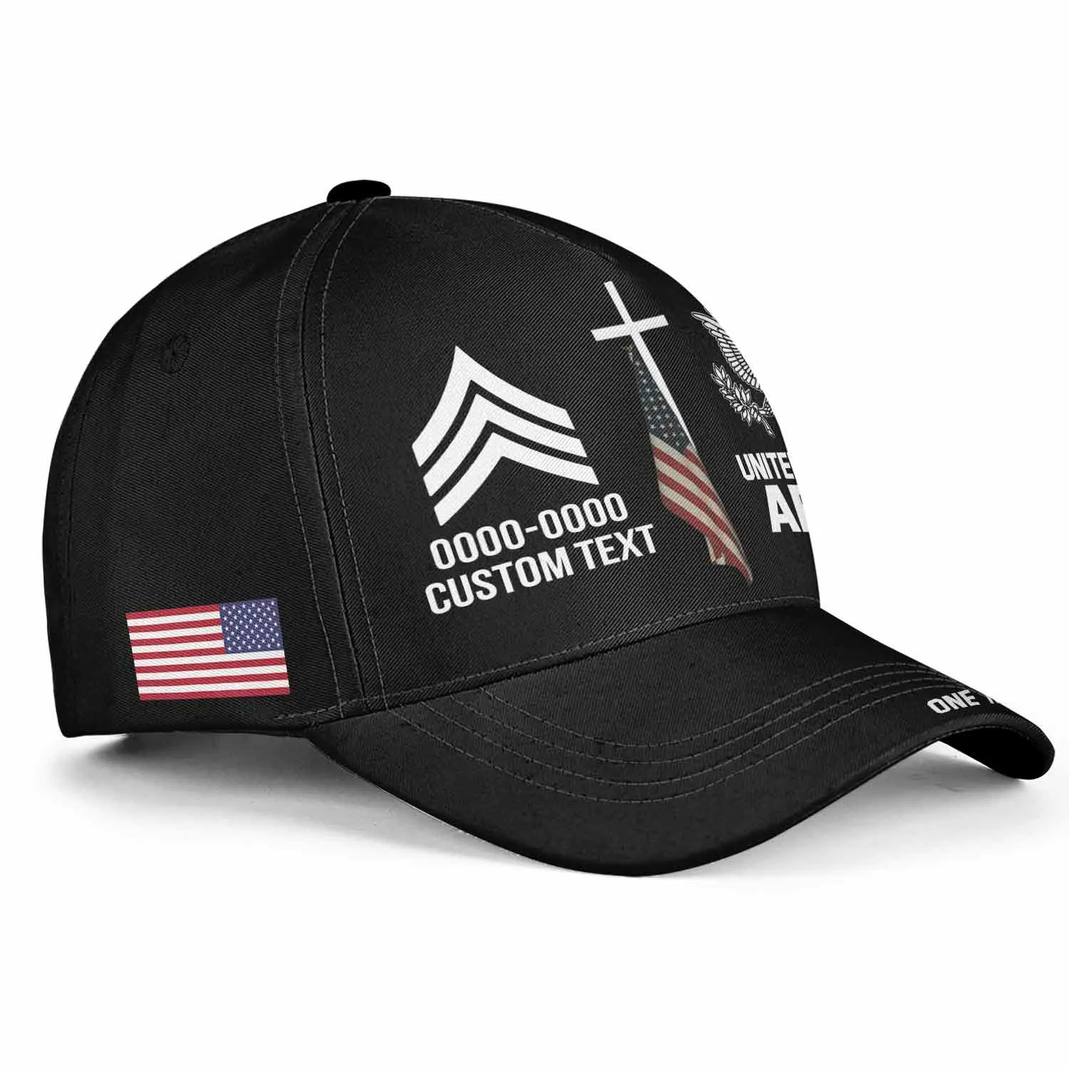 Custom One Nation Under God Hat - Personalization Veteran Black Cap #000164