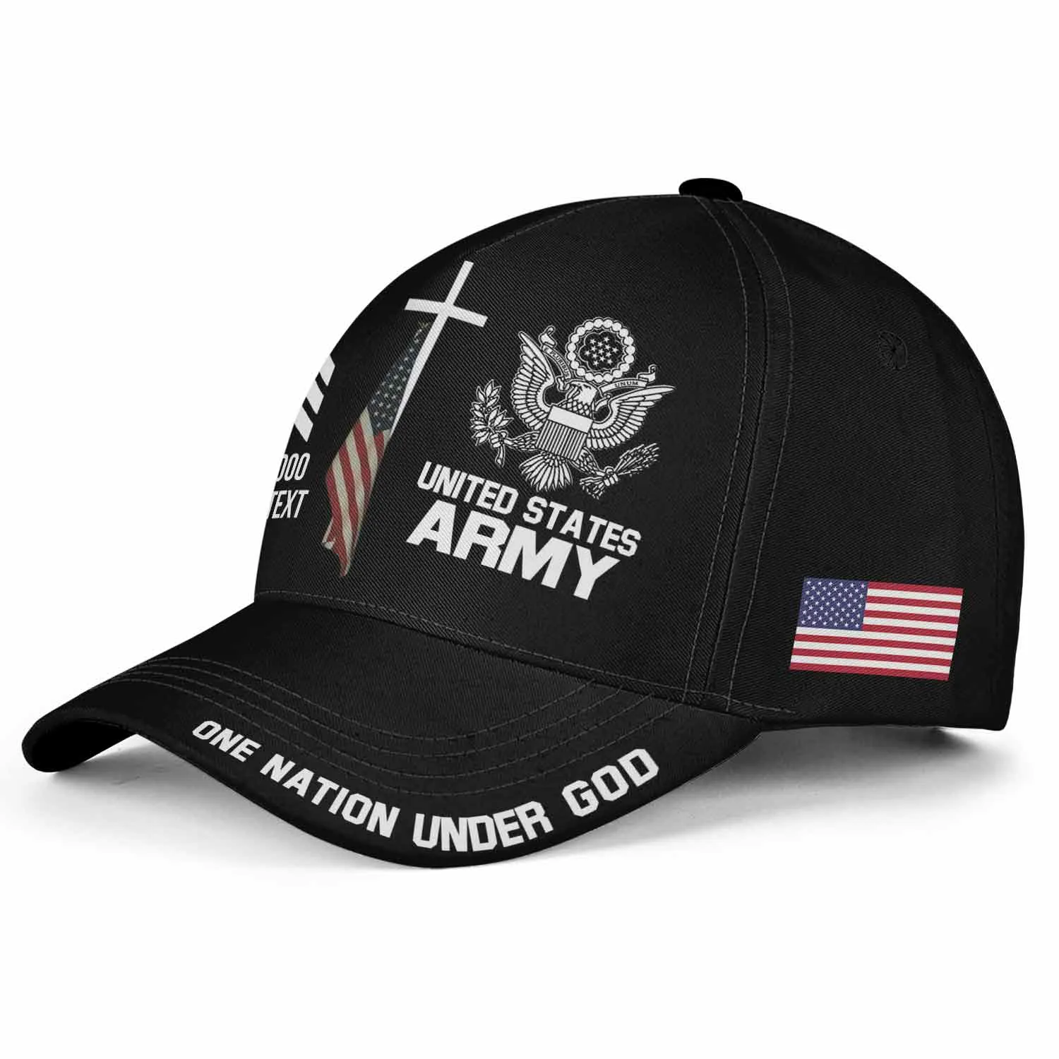 Custom One Nation Under God Hat - Personalization Veteran Black Cap #000164