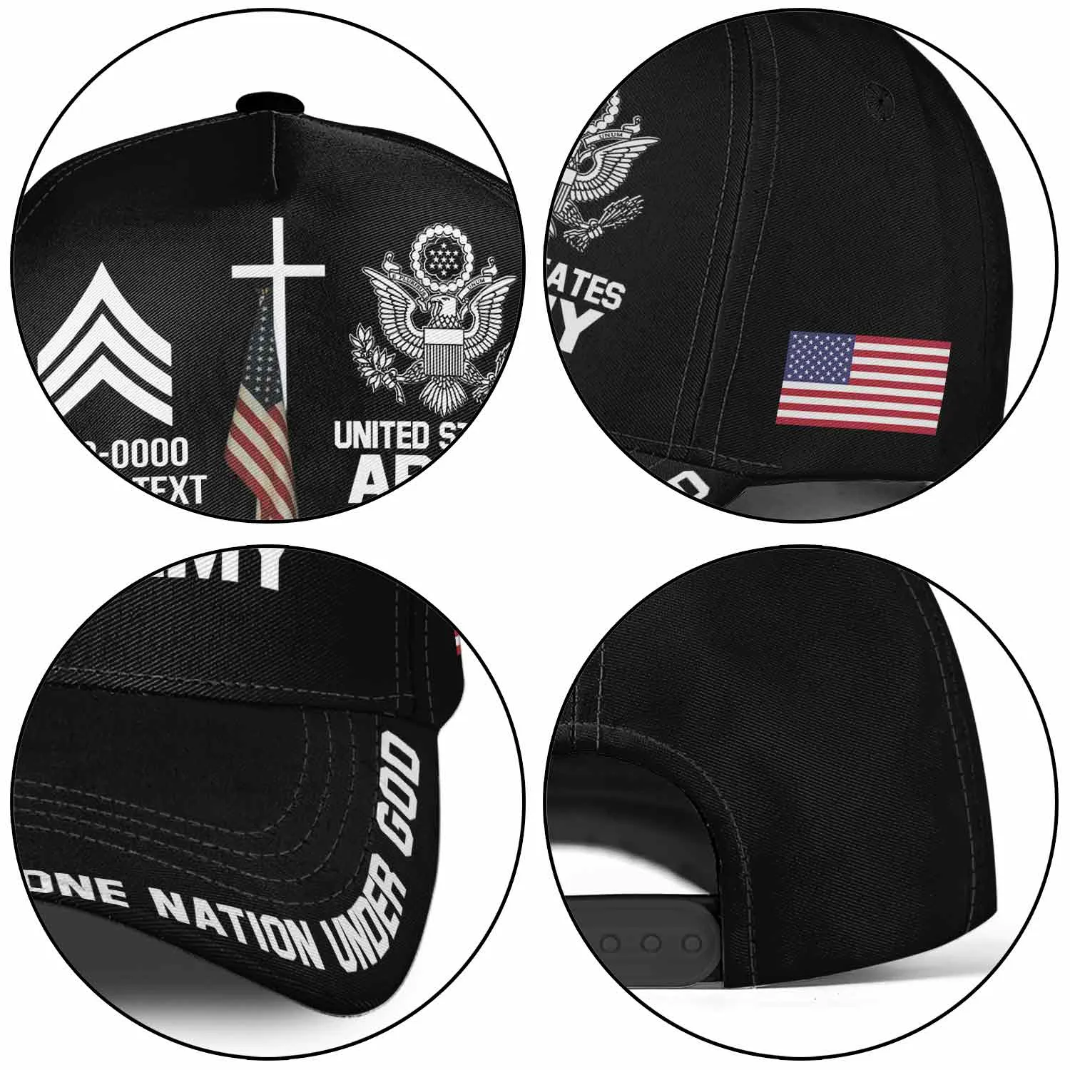 Custom One Nation Under God Hat - Personalization Veteran Black Cap #000164
