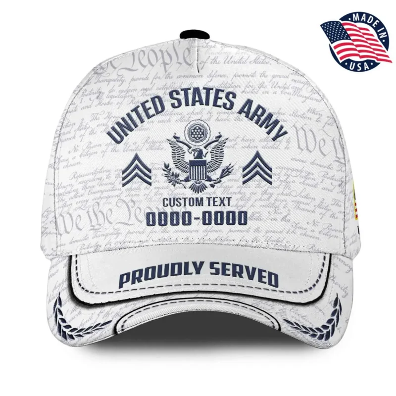 White Custom Veteran Hat - Personalized Proudly Served Baseball Cap #000157