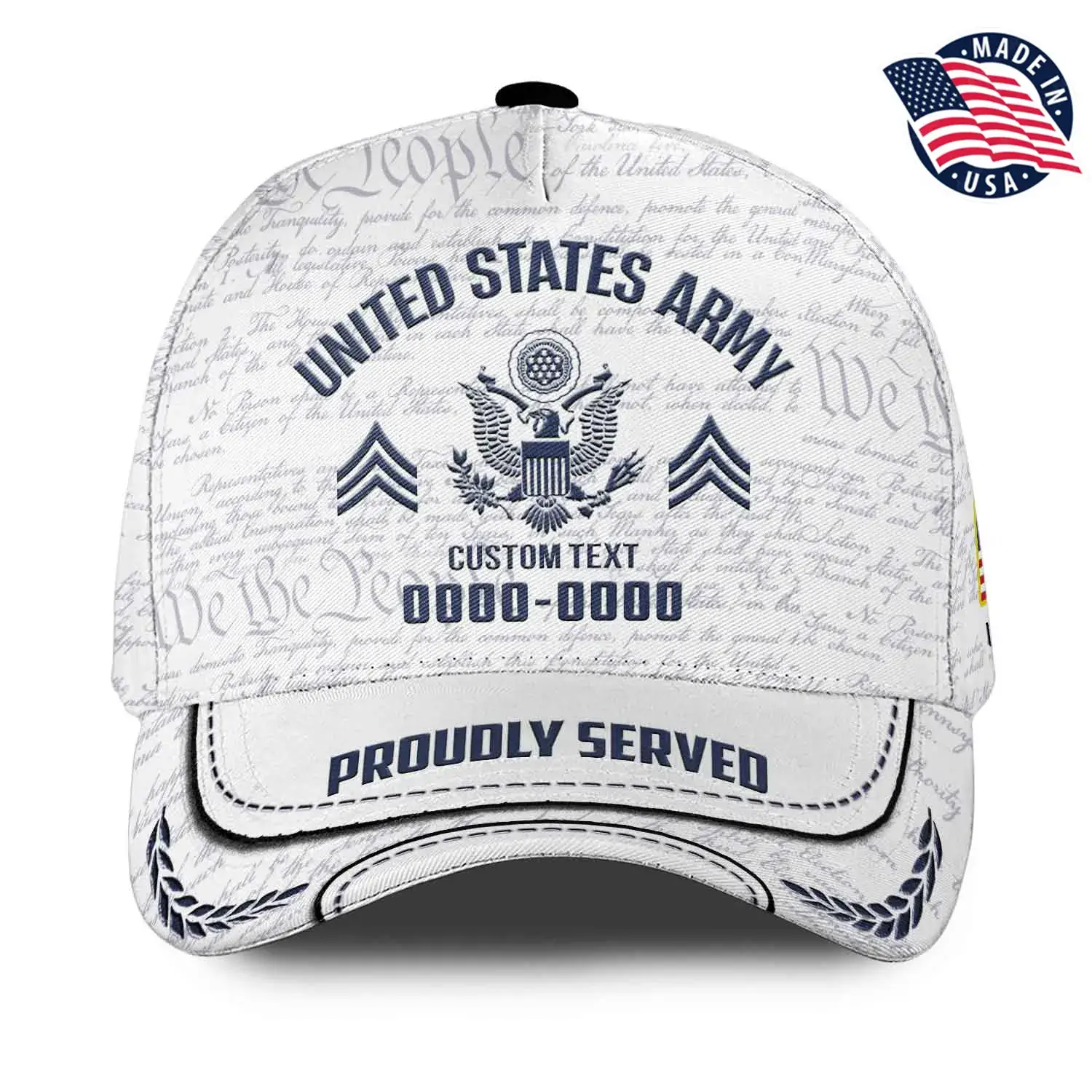 White Custom Veteran Hat - Personalized Proudly Served Baseball Cap #000157