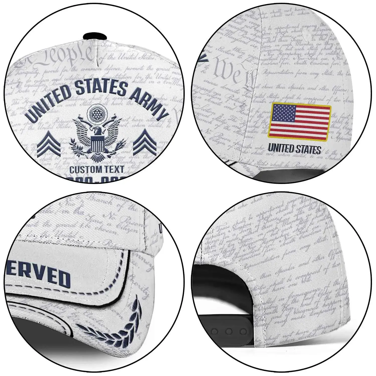 White Custom Veteran Hat - Personalized Proudly Served Baseball Cap #000157
