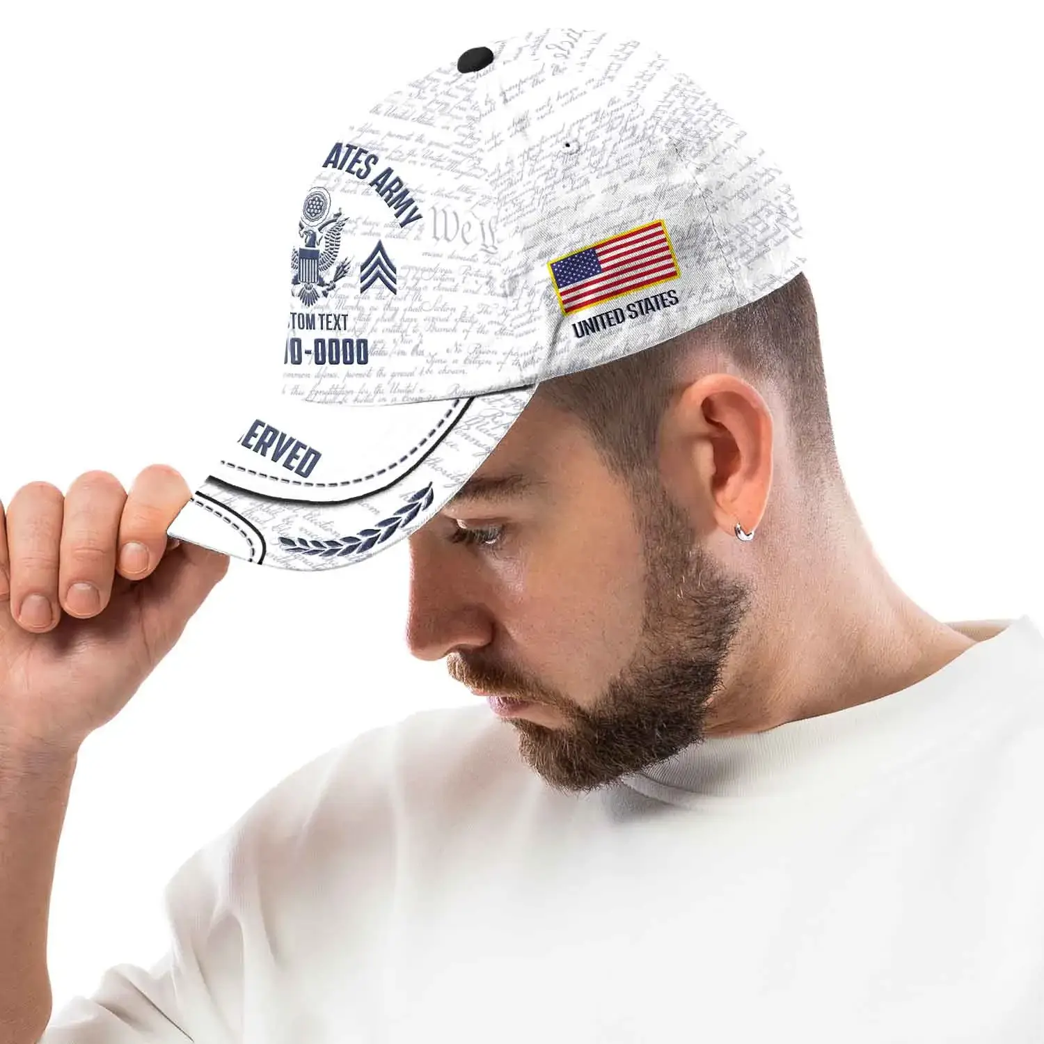 White Custom Veteran Hat - Personalized Proudly Served Baseball Cap #000157