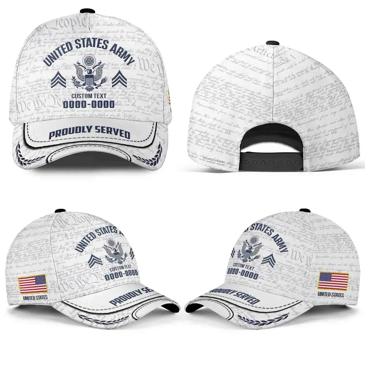 White Custom Veteran Hat - Personalized Proudly Served Baseball Cap #000157