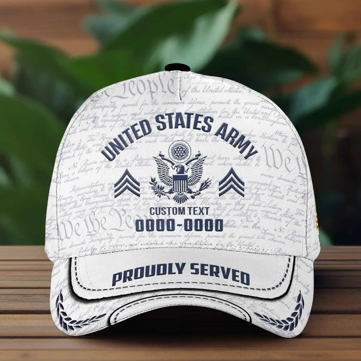White Custom Veteran Hat - Personalized Proudly Served Baseball Cap #000157