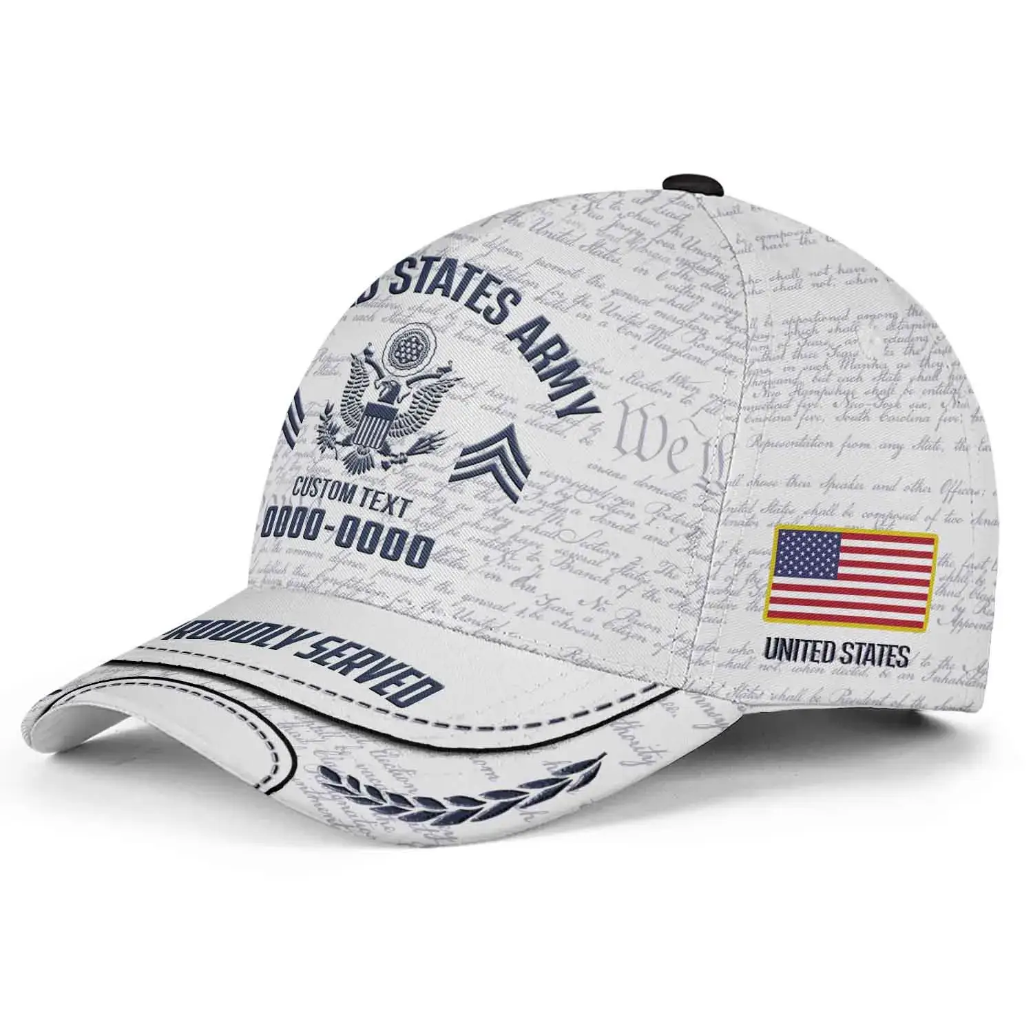 White Custom Veteran Hat - Personalized Proudly Served Baseball Cap #000157