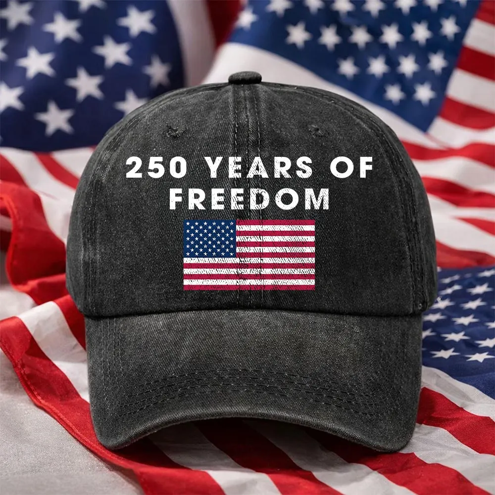 250 Years of Freedom Vintage Hat - America 250th Anniversary Cap - Distressed Flag Design