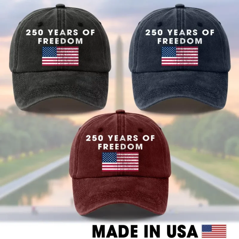 250 Years of Freedom Vintage Hat - America 250th Anniversary Cap - Distressed Flag Design