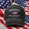 America 250th Birthday Vintage Hat (1776-2026) - Distressed USA Flag Map Cap - Made in USA