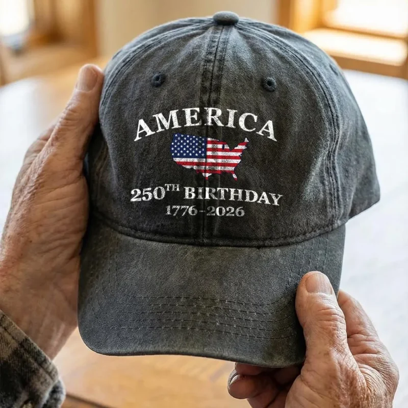 America 250th Birthday Vintage Hat (1776-2026) - Distressed USA Flag Map Cap - Made in USA