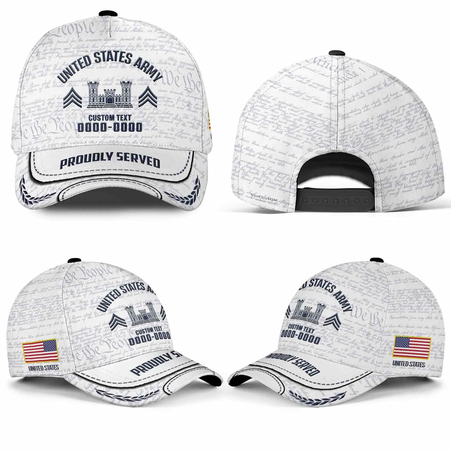 Custom Army Branch Veteran White Hat - Personalized MOS Branch, Rank, Name & Years #000180