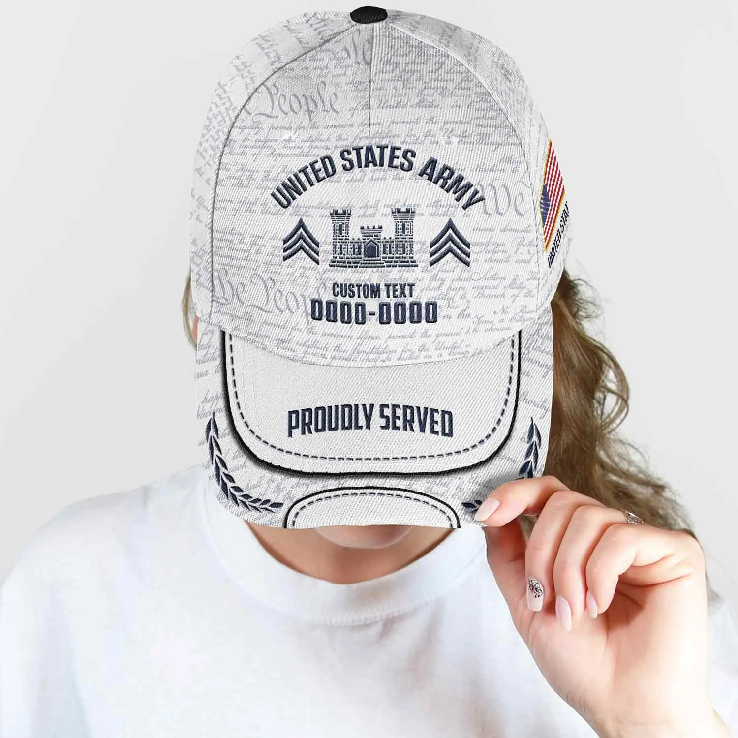 Custom Army Branch Veteran White Hat - Personalized MOS Branch, Rank, Name & Years #000180