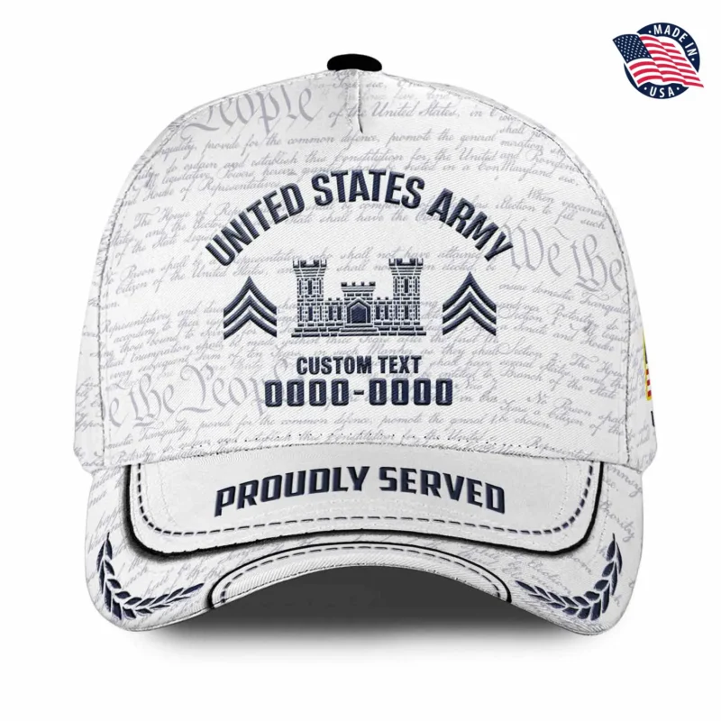 Custom Army Branch Veteran White Hat - Personalized MOS Branch, Rank, Name & Years #000180
