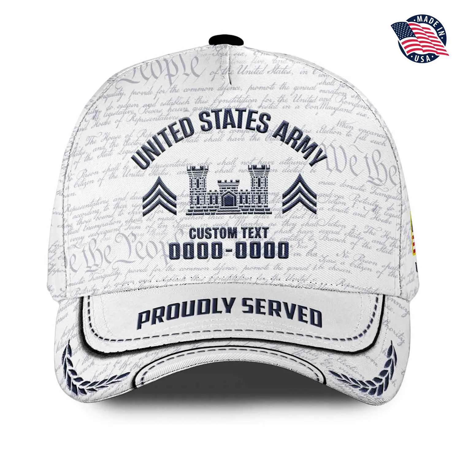 Custom Army Branch Veteran White Hat - Personalized MOS Branch, Rank, Name & Years #000180