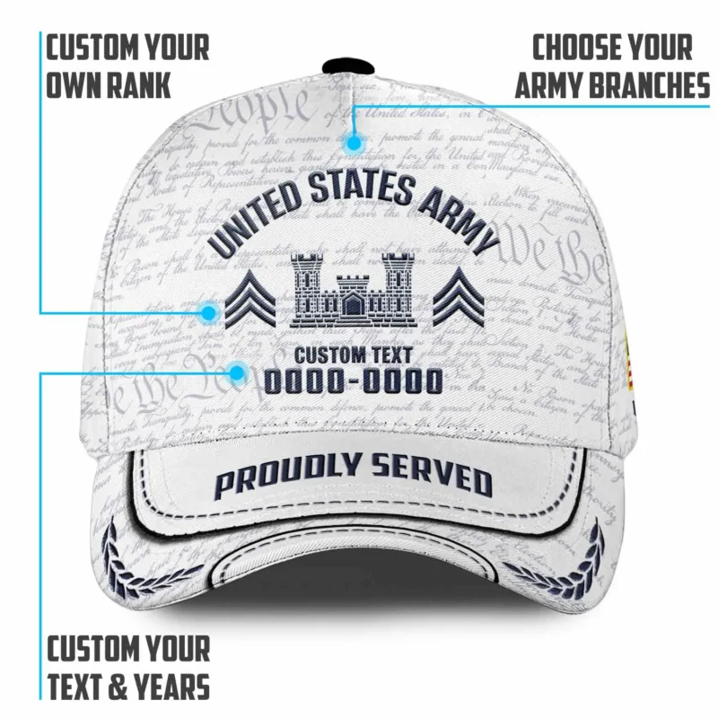 Custom Army Branch Veteran White Hat - Personalized MOS Branch, Rank, Name & Years #000180