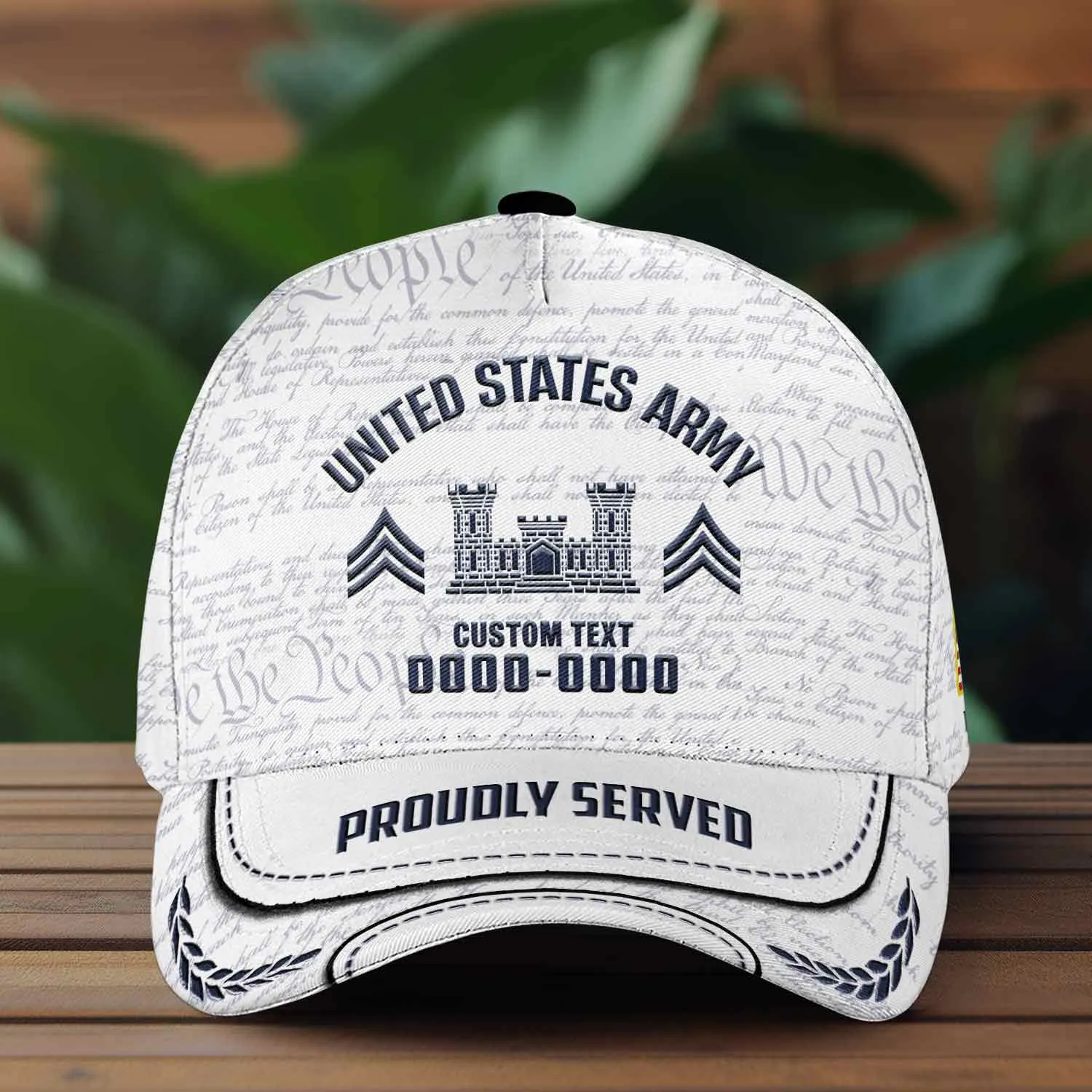 Custom Army Branch Veteran White Hat - Personalized MOS Branch, Rank, Name & Years #000180
