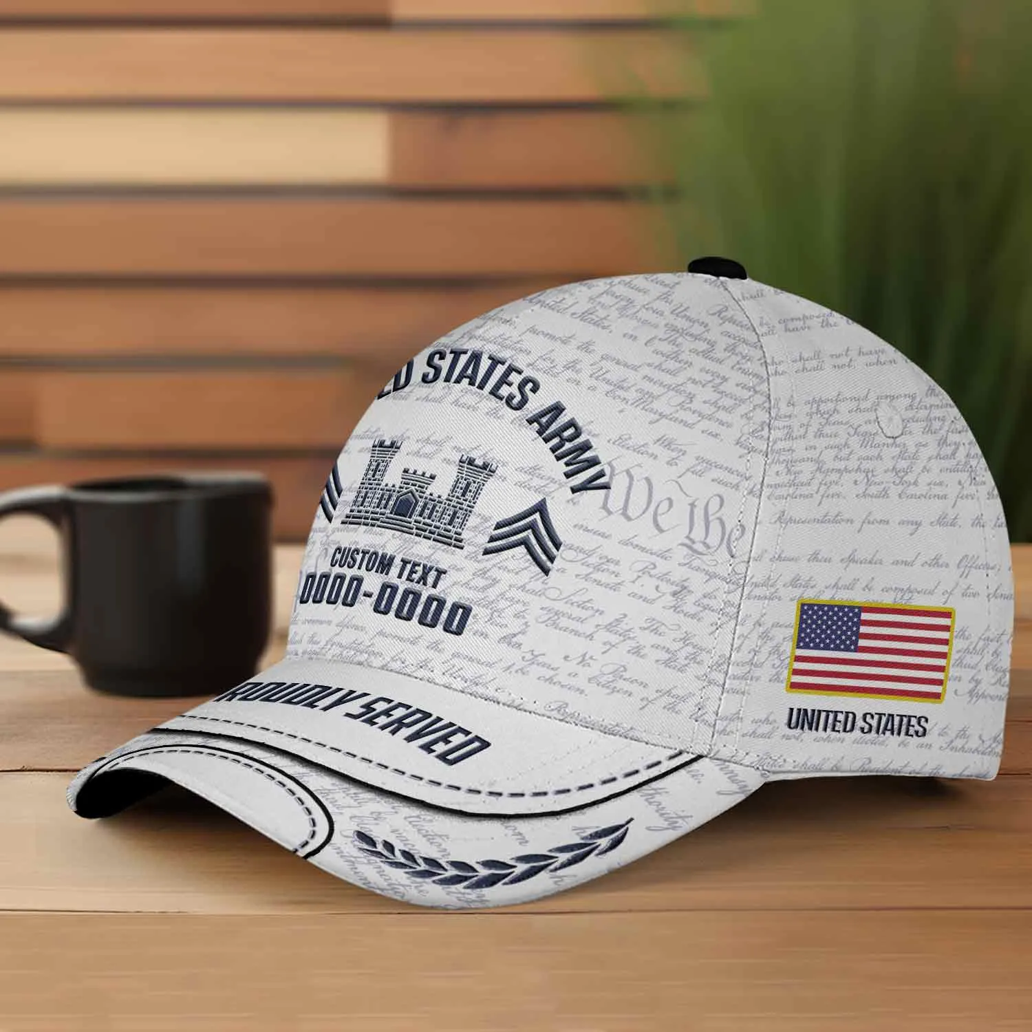 Custom Army Branch Veteran White Hat - Personalized MOS Branch, Rank, Name & Years #000180