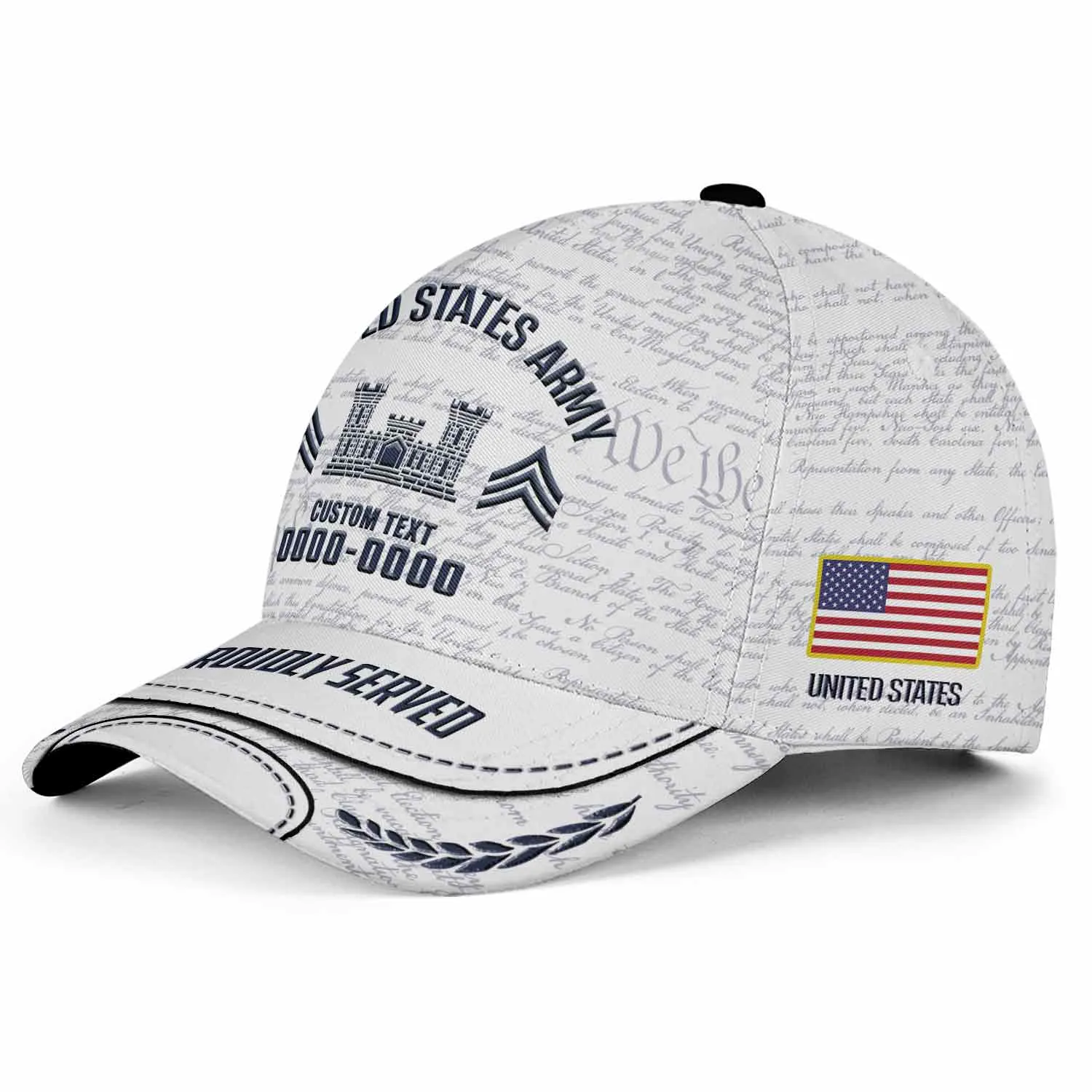 Custom Army Branch Veteran White Hat - Personalized MOS Branch, Rank, Name & Years #000180