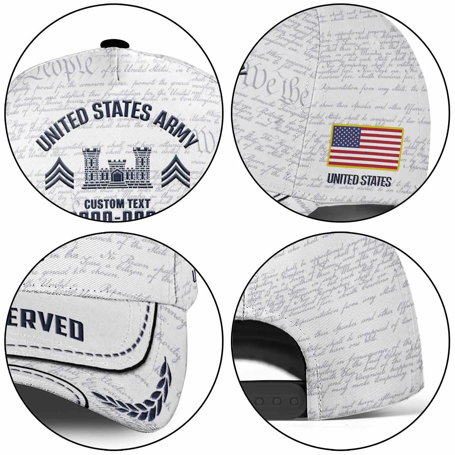 Custom Army Branch Veteran White Hat - Personalized MOS Branch, Rank, Name & Years #000180