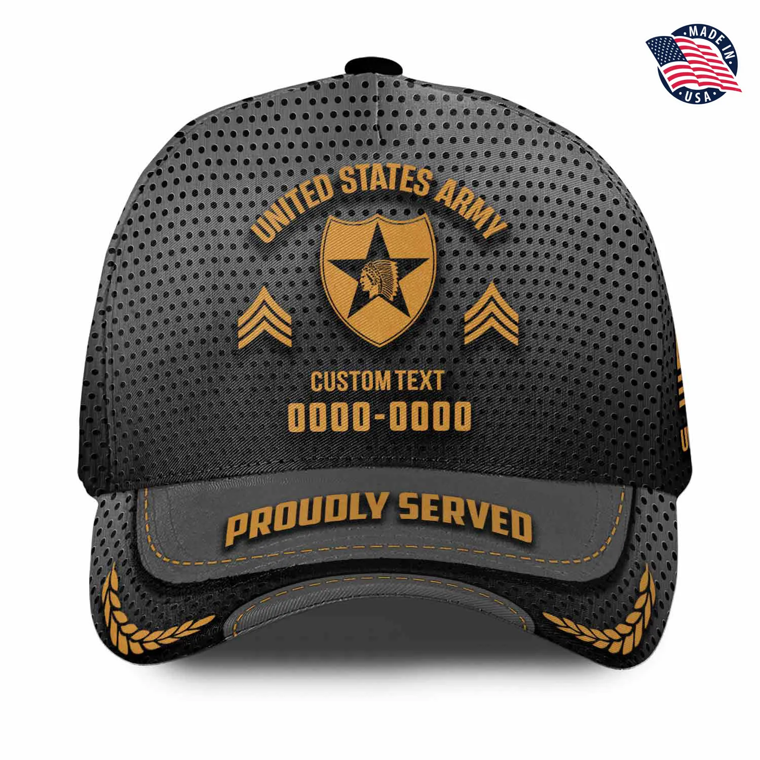 Custom Army Division Veteran Hat - Personalized Rank, Name & Years - Tactical Mesh Design #000179