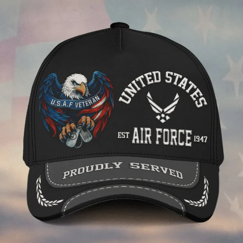 Custom Eagle & Dog Tags U.S Air Force Veteran Printed Hat – Personalized Rank & Name #000265