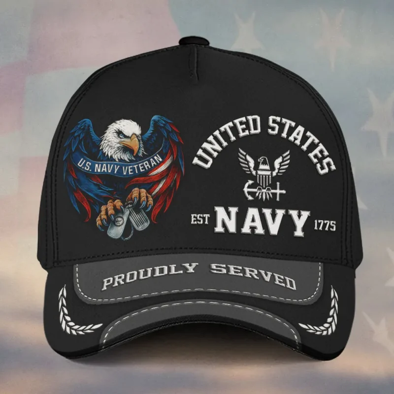 Custom Eagle & Dog Tags U.S Navy Veteran Printed Hat – Personalized Rank & Name #000264