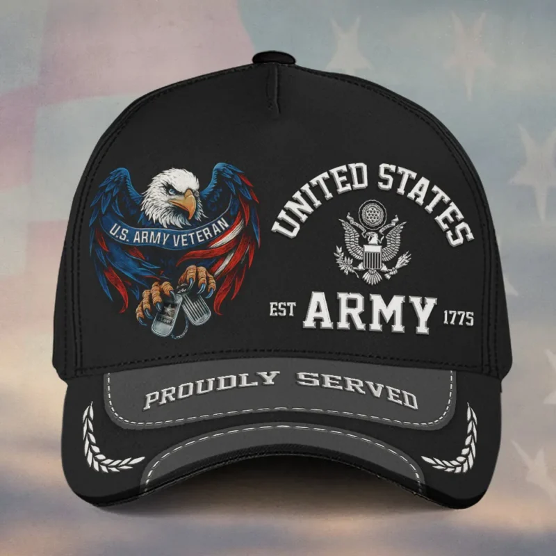 Custom Eagle & Dog Tags U.S Veteran Printed Hat - Personalized Branch, Rank & Name - Proudly Served Cap
