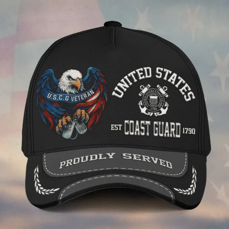 Custom Eagle & Dog Tags USCG Veteran Printed Hat – Personalized Rank & Name #000266