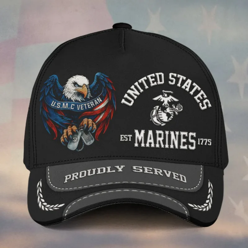 Custom Eagle & Dog Tags USMC Veteran Printed Hat – Personalized Rank & Name #000267