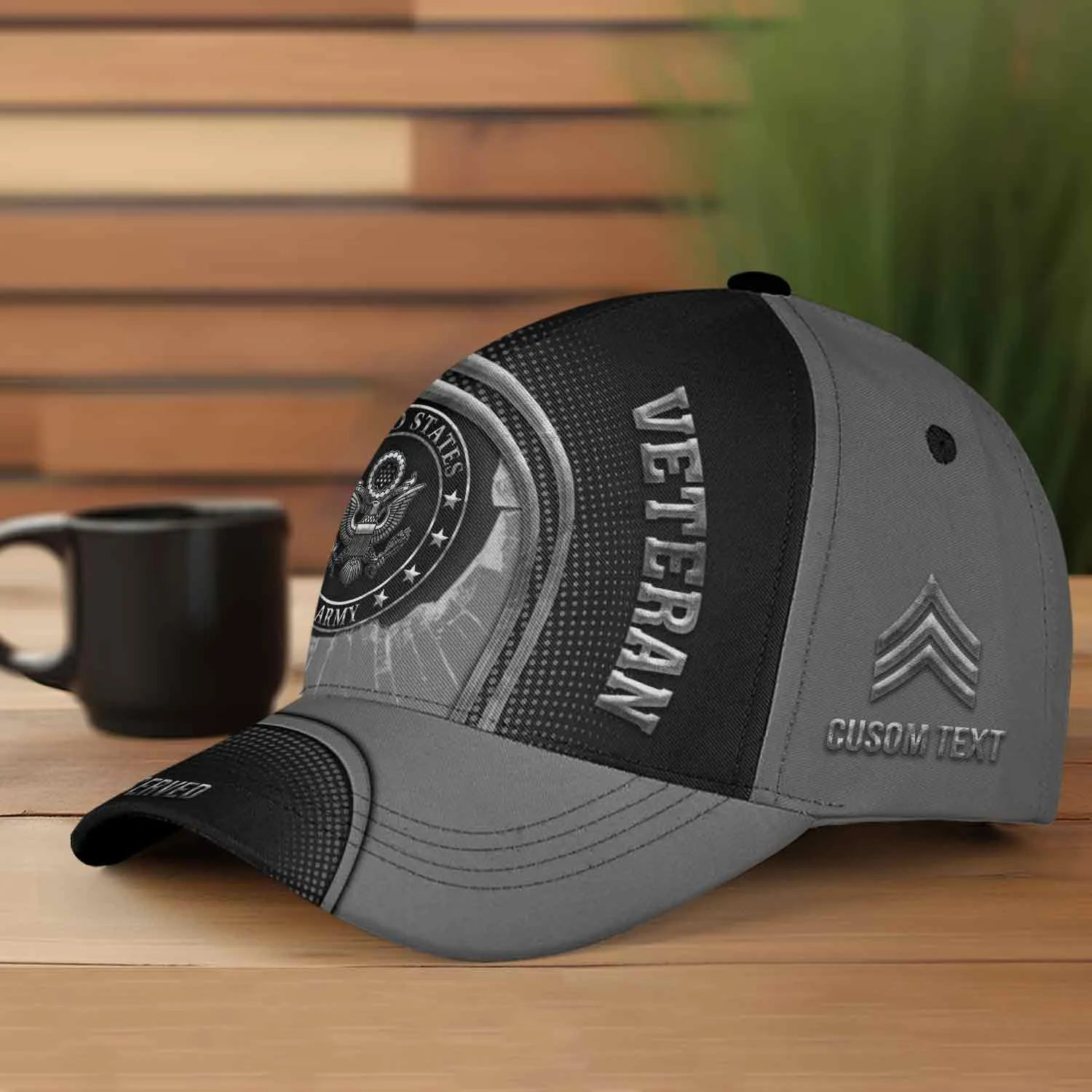 Custom Metallic Veteran Hat - Shattered Steel Design - Personalized Branch, Rank, Name & Years #000176