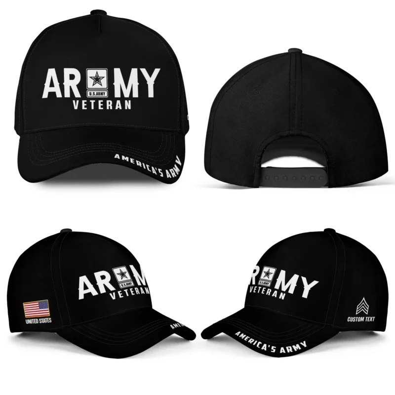 Custom Minimalist Veteran Hat - Choose Branch, Rank & Name - Bold Black & White Design #000254