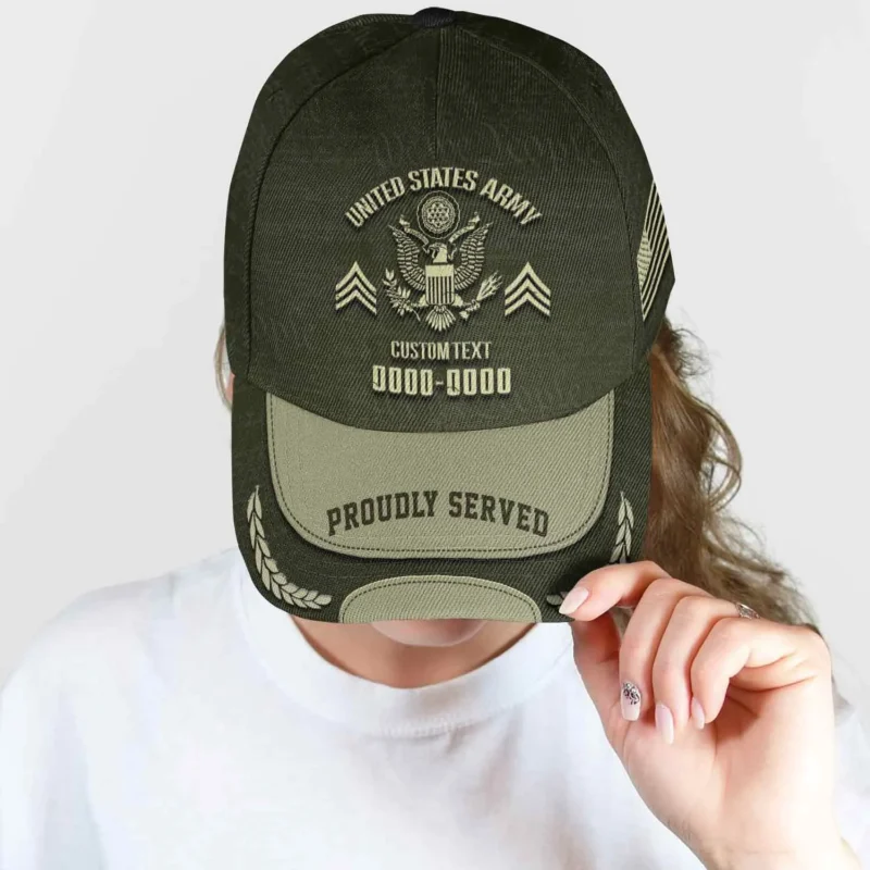 Custom OD Green Veteran Hat - Personalized Branch, Rank & Years - Classic Military Cap #000182