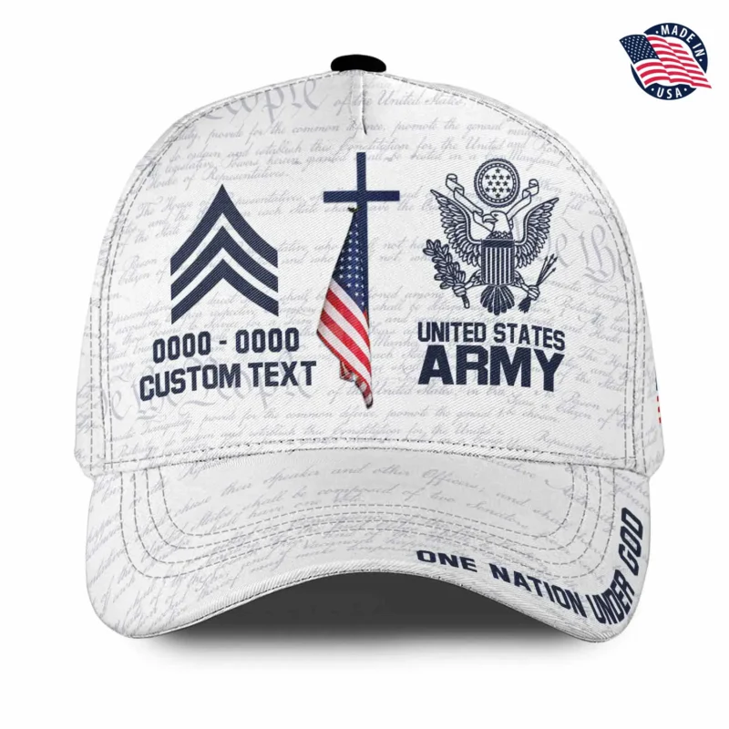 Custom One Nation Under God Veteran Hat - Personalized Branch, Rank & Name - Cross & Flag Design #000196