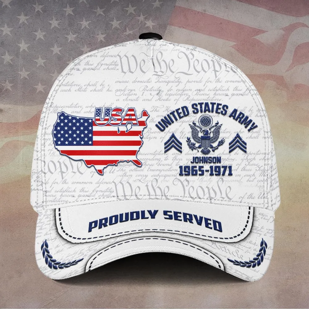 Custom Patriotic U.S Army Veteran Hat - Personalized Branch, Rank, Name & Years #000249