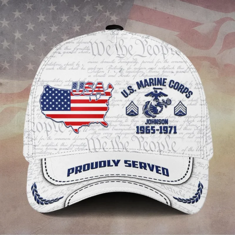 Custom Patriotic USMC Veteran Hat - Personalized Rank, Name & Years #000253