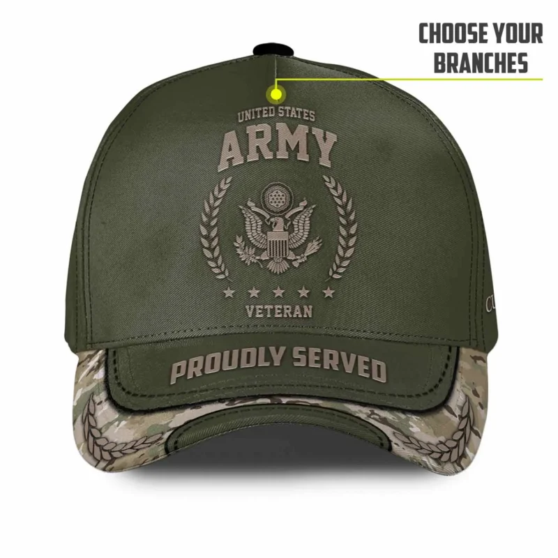 Custom Subdued Tactical Veteran Hat - OD Green & Camo Brim - Personalized Branch, Rank & Name #000198