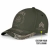 Custom Subdued Tactical Veteran Hat - OD Green & Camo Brim - Personalized Branch, Rank & Name #000198