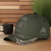 Custom Subdued Tactical Veteran Hat - OD Green & Camo Brim - Personalized Branch, Rank & Name #000198