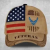 Custom Tattered Flag U.S Air Force Veteran Printed Hat - Personalized Branch, Rank & Name #000259