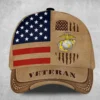 Custom Tattered Flag U.S Marine Corps Veteran Printed Hat - Personalized Rank & Name #000261