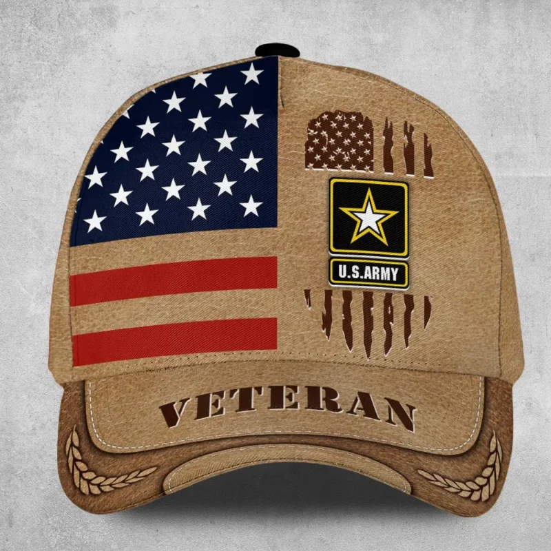 Custom Tattered Flag U.S Veteran Printed Hat - Personalized Branch, Rank & Name #000257