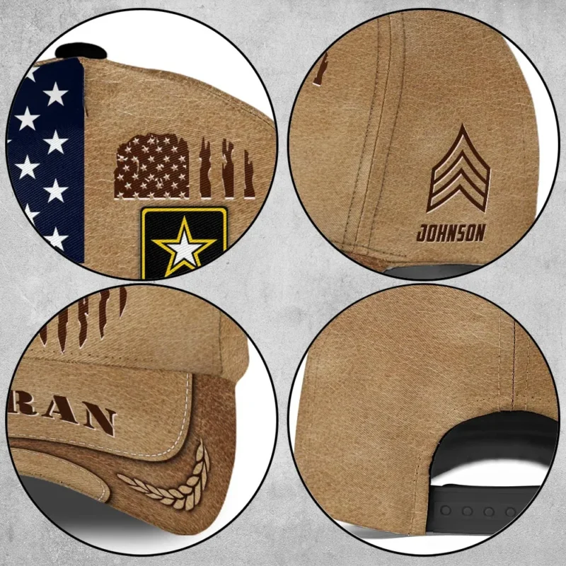 Custom Tattered Flag U.S Veteran Printed Hat - Personalized Branch, Rank & Name #000257